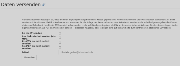 Screenshot: Versand-Abschnitt mit den vier Versandarten Screenshot: Versand-Abschnitt mit den vier Versandarten